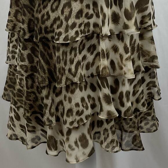 Talbots Sheer Brown Tan Animal Print Date Night Print Ruffled Skirt NWOT Size 14 - Picture 3 of 11